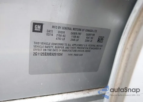 2014 Chevrolet Impala 2Lt from USA, damaged, VIN 2G1125S38E9261854